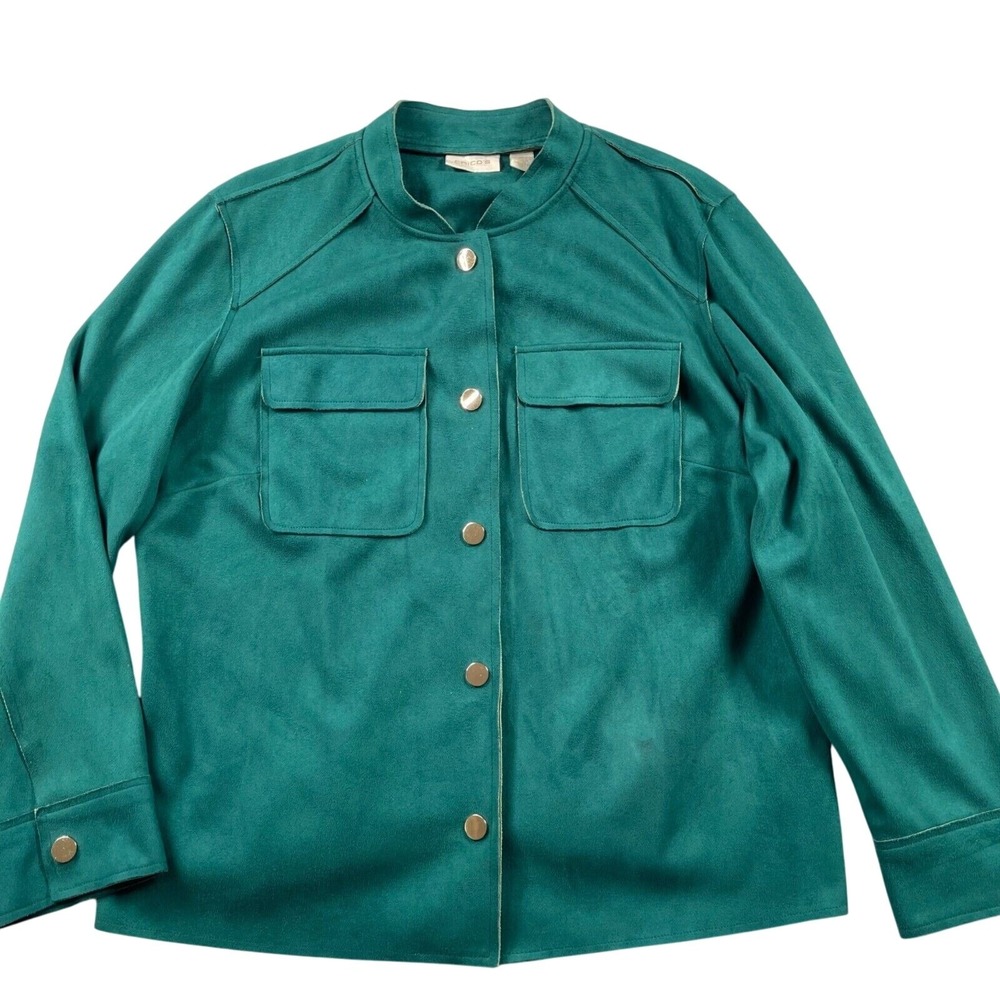 Chico's Jacket Womens 2 (12/14) Emerald Green Double Faced Sueded Gold Snaps